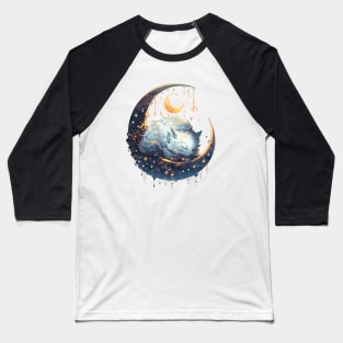 Sleeping Moon Cat Baseball T-Shirt